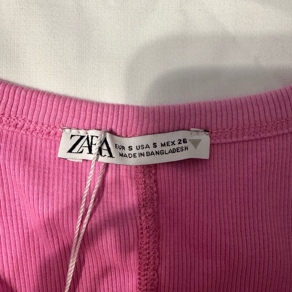 Zara Fitted Pink Ribbed Tank Top - Picture 3 of 4